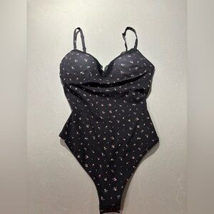 SKIMS Black Floral Bodysuit